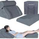 KingPavonini 4PCS Bed Wedge Pillow Post Surgery, Orthopaedic Sleeping Wedge Pillow Set for Neck, Back and Leg Pain Relief, Acid Reflux, GERD, Memory Foam Pillow for Sleep Apnea with Travel Bag (4 Piece Set - 21.7" Wide, Gray)