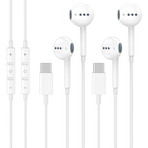2 Pack USB C Headphones for iPhone 17 16 15, Type C Earphones with Microphone & Remote Control Noise Cancelling Wired Earbuds USB C for iPhone 17 16 15 Pro Max, iPad Pro, Galaxy S25 S24 Ultra, Pixel 9 (White)