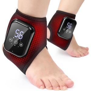 2-Pack Ankle Heating Pads with Massage, Ankle Massager for Pain Relief, Heated Wraps for Foot & Ankle, 3 Heat & Vibration Settings, Auto Shut-Off, Cord-Free Use for Daily Comfort & Active (Black)