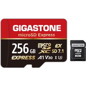 Designed for Switch 2 GIGASTONE 256GB microSD Express, MicroSDXC Express Memory Card SD 7.1 Speed up to R/W 880/650MB/s Compatible with Switch 2, Professional Camera, A1 V30 U3, with SD Adapter