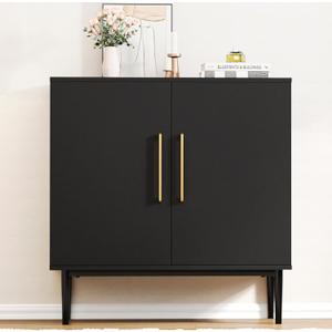 Modern, Free Standing Cabinet, Black Sideboard and Buffet Storage with Doors, Wood Accent Cabinet for Living Room, Hallway, Entryway, Dining Room, Bedroom (1, Black)