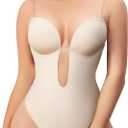 Women Shapewear Backless Body Bra Shaper Womens Plus Size Plunge Invishaper Low Back Thong Bodysuits Open Crotch Daily Use (Large, Beige)