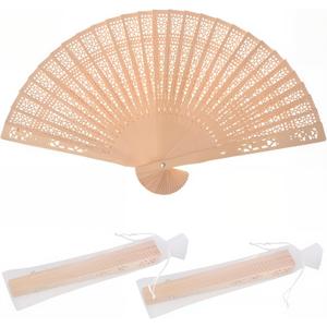 Sandalwood Fan 50 Pcs Hand Fans with 50 Organza Bags Abanicos De Mano Fans for Weddings Hand Fan Foldable Abanicos De Mano Ara Fiesta Wedding Fans for Guests (Generic-50pcs With Organza Bags)