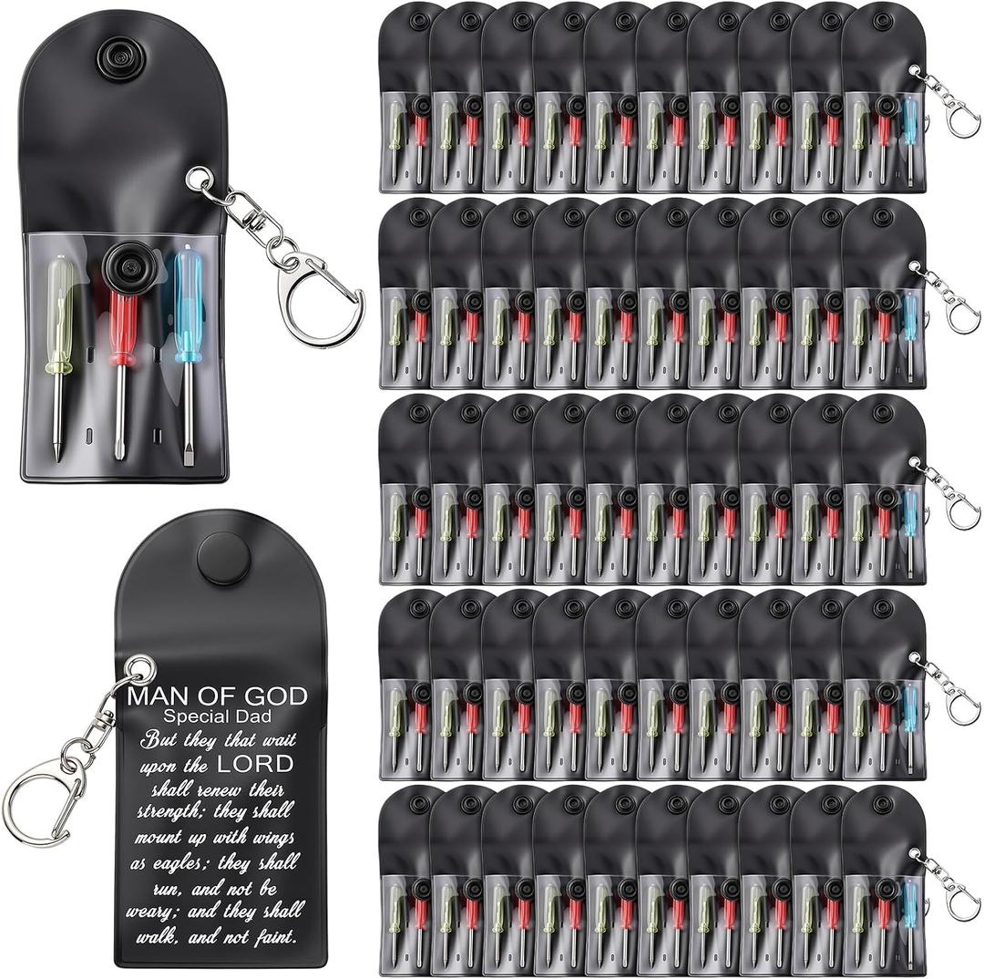 50 Sets Man of God Gift Bulk Mini Screwdriver Keychain, Christian Church Gifts for Dad, Portable Pocket Mini Screwdriver Keychain Set Father Tool Party Favors Religious Gifts for Adult Men