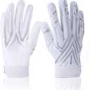 Football Gloves Men Women Boys, Youth Football Gloves, Ultra Sticky Silicone Palm Tacky Grip Gloves Youth Adult, Enhanced Performance Receiver Glove (Medium, White)