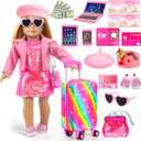 American 18 Inch Doll Clothes Accessories-18 inch Doll Suitcase-Glasses,Beret,Shoes,Handbag,Camera, Passport,Mobile Phone Travel Set Valentine's Gift Toys for 3-12 Girls
