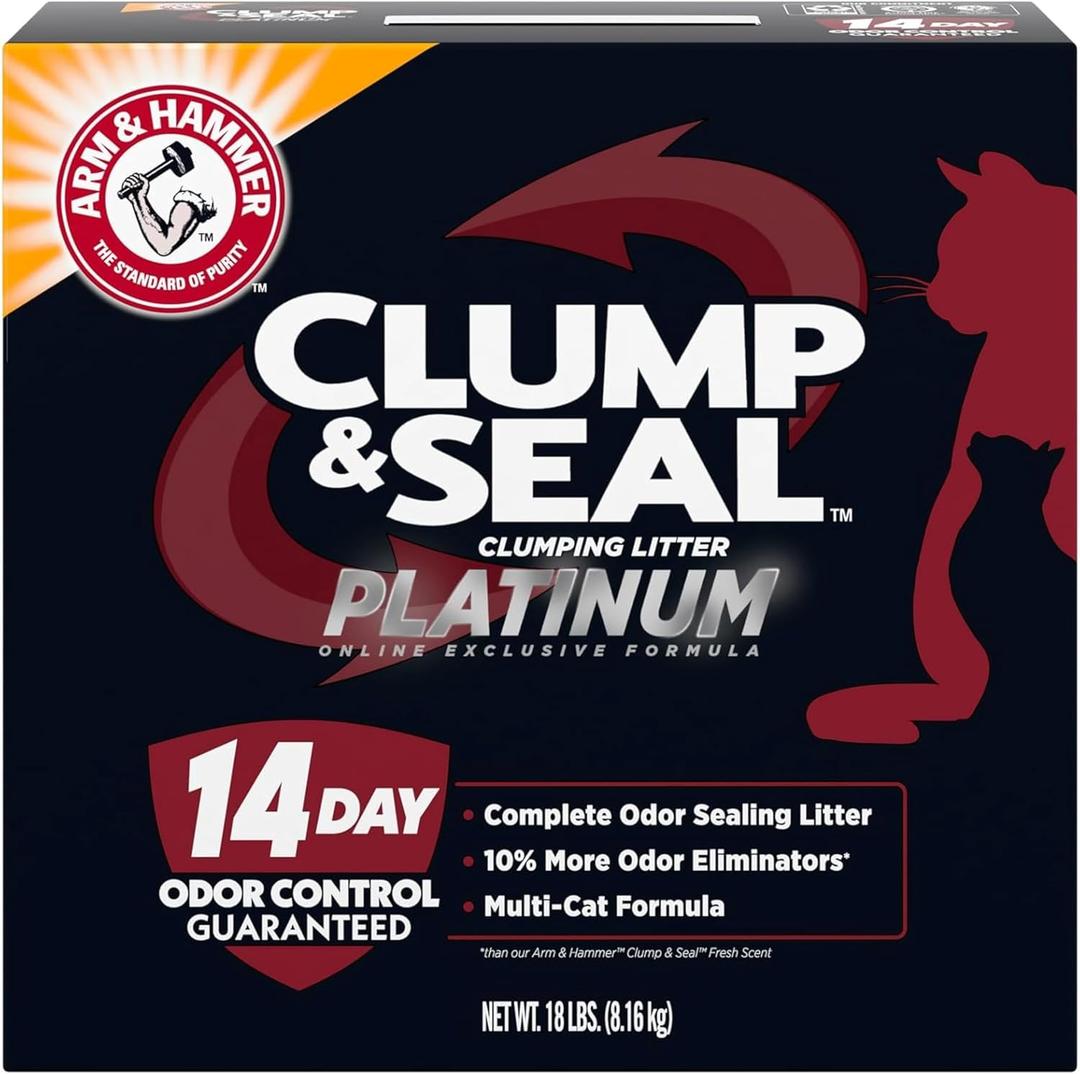 ARM & HAMMER Clump & Seal Platinum Cat Litter, Multi-Cat, 14-Day Odor Control, Rock-Hard Clumps, 18 lbs  Powerful Odor Eliminator with Baking Soda
