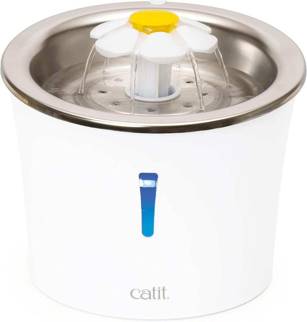 Catit LED Flower Fountain with Triple Action Filter, Cat Drinking Water Fountain, 3 L (9.0 x 8.3 x 7.7 Inches)