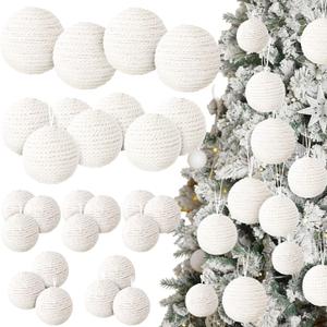 Gejoy 24 Pcs Burlap Christmas Boho Balls Ornaments 3.15 2.36 1.57 Inch Farmhouse Balls Rustic Ornaments for Home Xmas Tree Wreath Garland Holiday Party Decoration