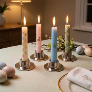 Rely+ Silver Metal Candle Holders for Taper Candlestick Set of 4 Modern Decor for Home Table Centerpiece for Wedding, Parties, Dinners, Decorations - Fit 3/4" Candles