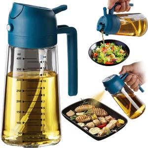 TrendPlain 16oz/470ml Glass Olive Oil Sprayer for Cooking - 2 in 1 Olive Oil Dispenser for Kitchen Gadgets, Air Fryer, Salad, and BBQ - Navy
