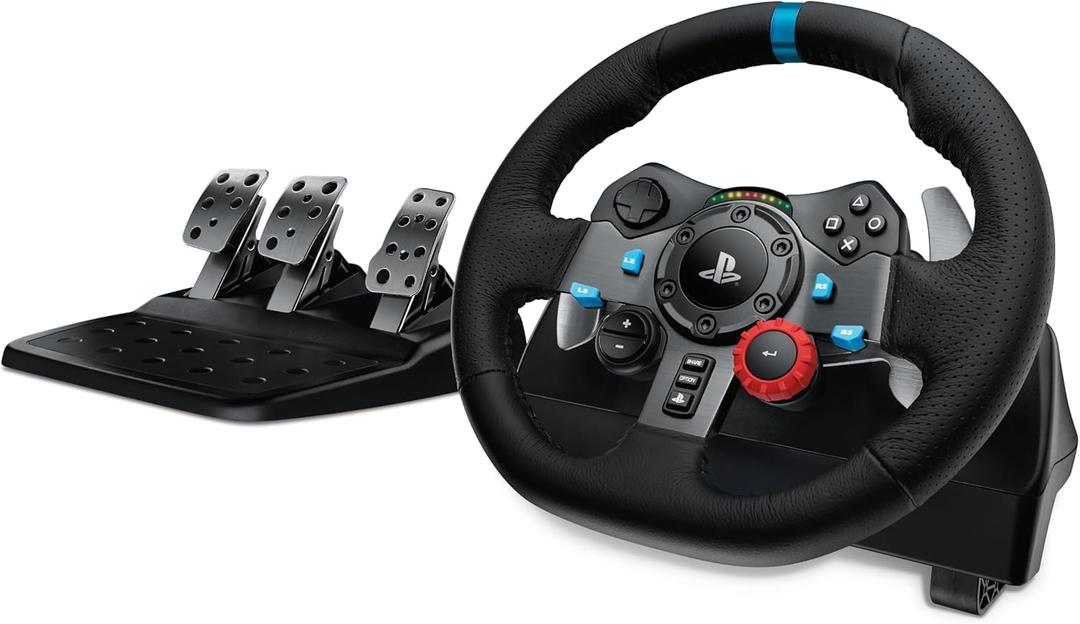 Logitech G29 Driving Force Racing Wheel and Floor Pedals, Real Force Feedback, Stainless Steel Paddle Shifters, Leather Steering Wheel Cover for PS5, PS4, PC, Mac - Black