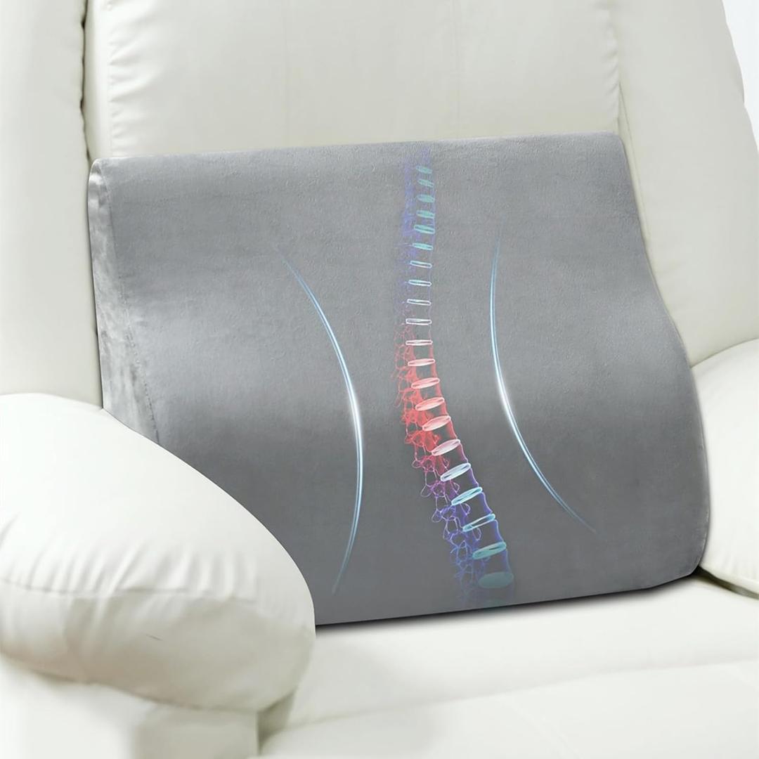Lumbar Support Pillow for Recliner Chair and Couch, Memory Foam Back Cushion Ergonomic Back Support Pillow for Lower Back Pain Relief, with Soft Velvet, Gray