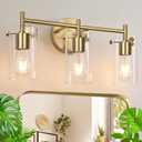 Bathroom Light Fixtures, 3-Light Brushed Gold Vanity Light, Gold Bathroom Lights Over Mirror with Clear Glass Shade, Wall Sconces for Mirror Bedroom Living Room Hallway