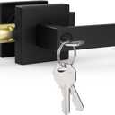 Estmoon Door Lock Matte Black Door Knob with Lock, Heavy Duty Keyed Front Door Handle Exterior Lockset, Entrance Exterior Door Knob for Bedroom, Bathroom, Front Door, Office, 1 Pack