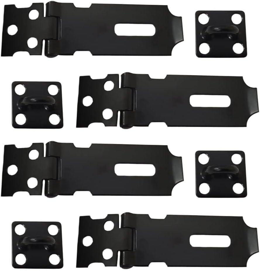 QCAA Safety HASP with Fixed Staple Steel Construction, 2", Black, 4 Pack, Made in Taiwan