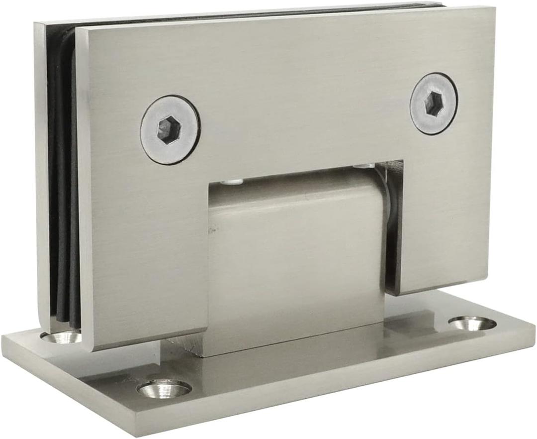 CKB 90 Degree Heavy Duty Solid Brass Glass Shower Door Hinge, for 3/8"(10mm) - 1/2"(12mm) Thickness Tempered Glass, Wall to Frameless Tempered Glass Door Hinge, Brushed Nickel.