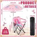Redbaker Mermaid Kids Beach Chair with Umbrella Pink Toddler Folding Lawn and Camping Chair with Summer Shade for Boys Girls Outdoor Pool Travel Picnic