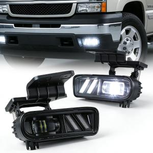 DRFG LED Fog Light with DRL Compatible for 1999-2002 Chevy Silverado 1500 2500, 2000-2001 Silverado 3500, 2000-2006 Chevrolet Suburban Tahoe Bumper Fog Lights Lamps