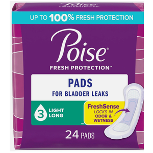 Poise Incontinence Pads & Postpartum Incontinence Pads, 3 Drop Light Absorbency, Long Length 24 Pack