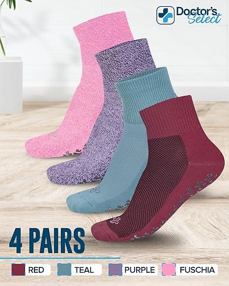 Doctor's Select Diabetic Ankle Socks with Grippers for Men and Women - 4 Pair 1/4 Length Neuropathy Socks for Women (Medium)