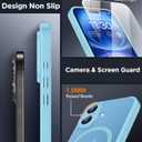 SPIDERCASE Magnetic for iPhone 16 Plus Case,with 2 Pcs [Tempered Glass Screen Protector] Translucent Shockproof Protective Phone Case Home Button Stickers for iPhone 16 Plus 6.7'',Light Blue