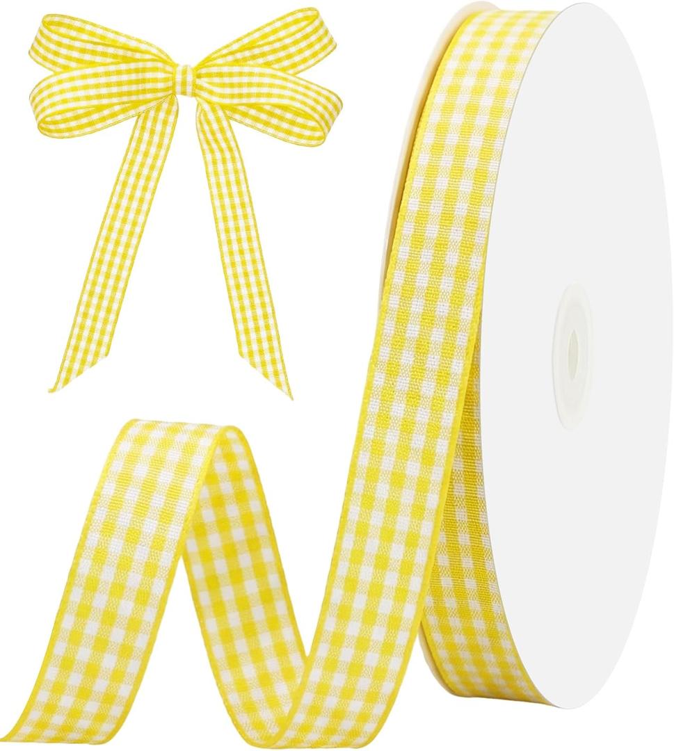 Yellow and White Gingham Ribbon 5/8" X 30 Yd Plaid Ribbon Buffalo Checker Ribbons Craft Easter Ribbons for Sewing Craft Projects Picnic Making Bows Hair Birthday Gift Wrapping Easter Decorations