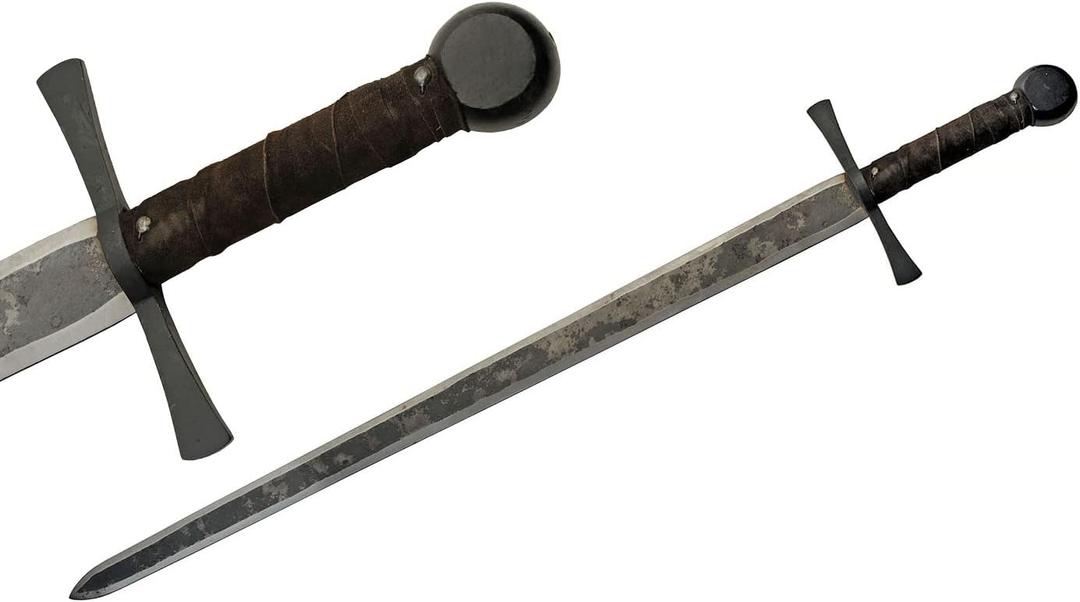 Hunter Edge Austral Supplies 40.5” Hand Forged Carbon Steel Rustic Broad Sword with Leather Wrapped Handle, Black/Brown (901132) 