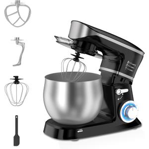 Electric Stand Mixer, Kitchen Mixer 6.5-Quart Tilt-Head, 6 Speeds with Dough Hook, Whisk, Beater, and Splash Guard, Stainless Steel Bowl for BakingPerfect for Baking Bread, Cookies, Cakes