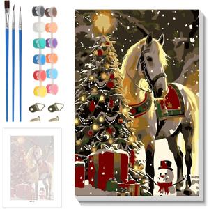 Skyboda Horse Paint by Numbers Kit for Adults Beginners with Frame, Christmas Adult Paint by Number Kits on Canvas, Easy DIY Oil Painting Kits for Home Decor, 8x12in