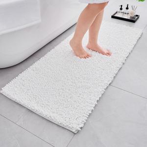 Bathroom Rugs Non Slip Washable 44x24, Extra Thick Soft Chenille Absorbent Bath Mat, High Density Barrier Non Slip Backing, Quick Dry Plush Shaggy Floor Carpet for Tub&Shower, White