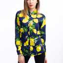 Women's Blouses Casual Long Sleeve Work Button Down Dress Hawaiian Shirts Tops(Navy Blue Yellow Lemon, X-Large)