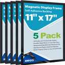11"x 17" Self Adhesive Magnetic Sign Holder, Double Sided Window Magnetic Display Frame with Clear PVC and Strong Magnetic for Office/Store/Door/Glass/Refrigerator Display Frame(Black, 5Pack)
