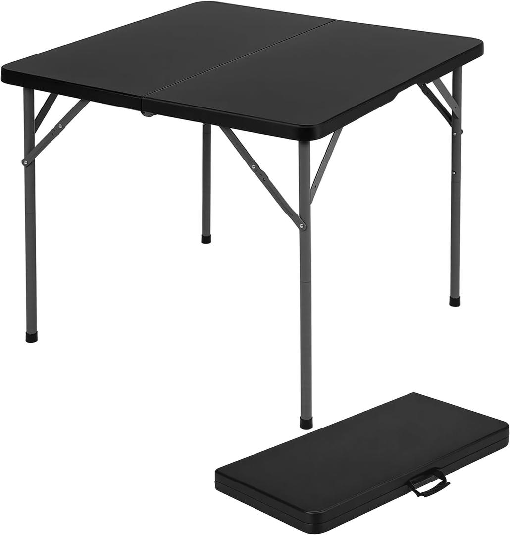 BestOffice Outdoor 34" Folding Card Table Plastic Table Portable Square Height Dining Table Perfect for Picnics,Parties,Party and Camping, Black