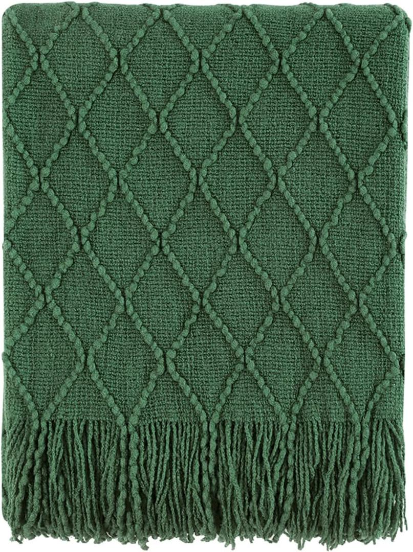 BOURINA Green Throw Blanket 50x60 Inches Throw Textured Solid Soft Sofa Couch Decorative Knit Blanket