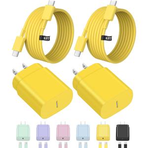 Type C Charger Fast Charging USBC Charger Block 25W Super Fast Wall Chargers for Galaxy S25 S24 S23 S22 S21/S21 Ultra/S20/S20 Ultra/Note 20 Ultra,Android Chargers (Yellow)
