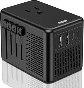 220V to 110V Voltage Converter US to Europe for Hair Dryer with Fast Charging 2 USB A 2 USB C, Power Converter Adapter Combo International Adapter A C G I (Black)