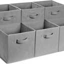 Amazon Basics Collapsible Fabric Storage Cube Bins Organizer with Handles for Organizing, Sturdy, Gray, 13 x 13 x 13 inch, 6-Pack