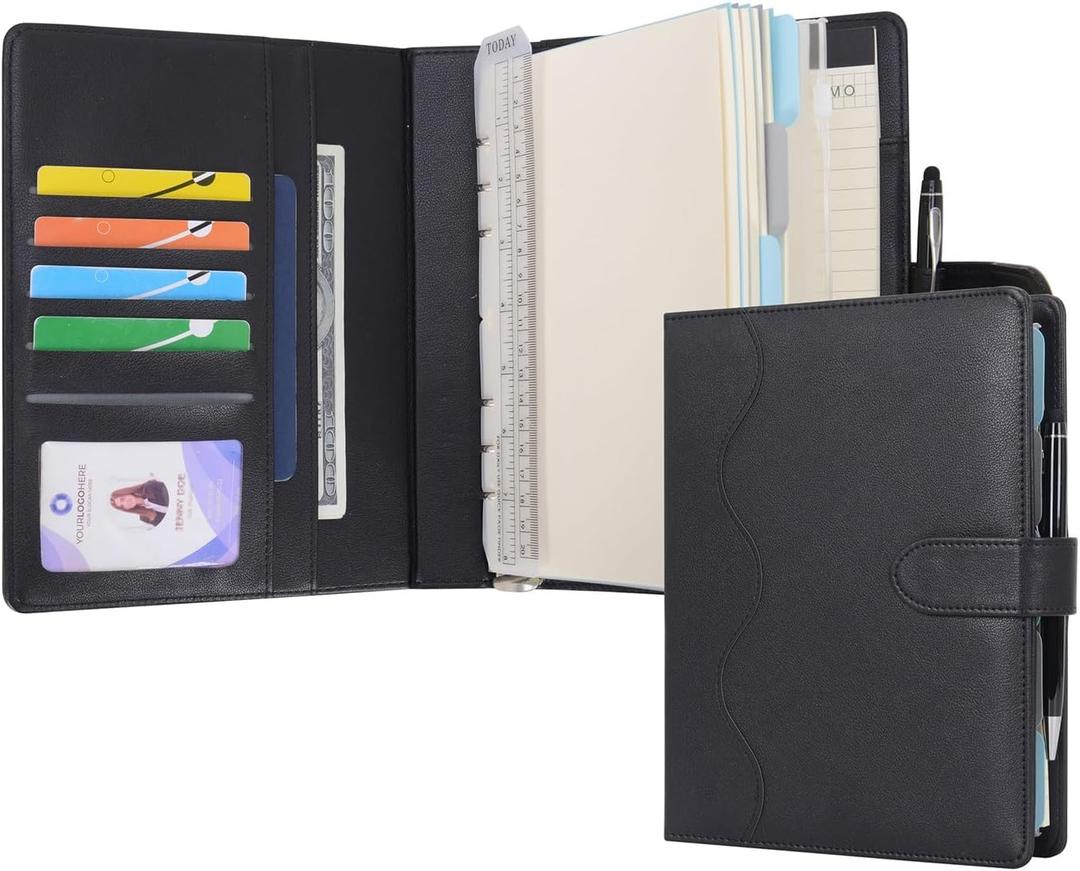 WASON A5 Binder PU Leather Journal Ring Portfolio Lined Notebook Refillable Paper Diary with Removable Clipboard Writing Notepad for Travel Business School Agenda Organizer (Black)