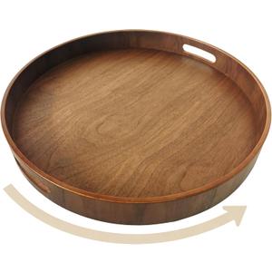 i-lan 16-inch Walnut Lazy Susan  Quiet Rotating Wooden Turntable with Dual Handles & Non-Slip Base, Kitchen Dining Organizer and Gift for Housewarming Special Occasions
