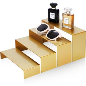 DI QIU REN Gold Perfume Display Stand, 4 Sizes Metal Display Risers, Gold Countertop Display Holders for Purse Jewelry Handbag,Desserts Display Holder