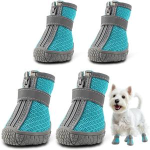 Dog Shoes for Small Dogs, Breathable Dog Boots Paw Protector for Hot Pavement Winter Snow, Dog Booties with Reflective Strips Rugged Anti-Slip Sole for Hardwood Floors Outdoor Walking Blue, Size 1