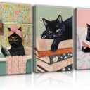 3Pcs Funny Cat Wall Art Bathroom Wall Decor Cat and Book Canvas Picture Pink Girl Room Poster Print Modern Preppy Style Painting for Bedroom Living Room Ready to Hang (16x24in Canvas)
