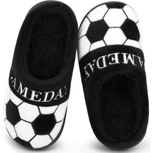 INMINPIN Kids Girls Boys Ball Sports Slippers Soft Curly House Shoes Memory Foam Non-Slip Indoor Outdoor Slippers for Sports Fan (6-7 Big Kid, Soccer Black)