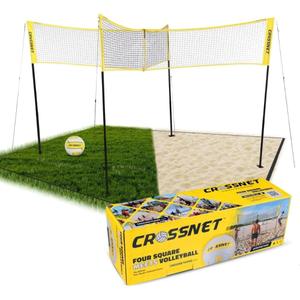 CROSSNET Quick Assemble 4 Square Volleyball Game Set for Adults and Kids with Volleyball Net, Backpack and Ball for Outdoor Games