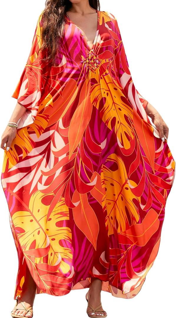Kaftan Dresses for Women V Neck Moo Moos Colorful Print Cover Ups