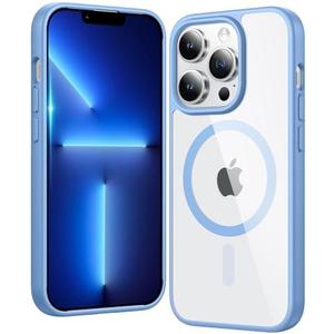 FNTCASE for iPhone 13 Pro-Max Case: Clear Magnetic Phone Cases Compatible with Magsafe Slim Anti Yellowing Military Grade Drop Protection Rugged Transparent Cell Phone Cover (B-Sierra Blue)