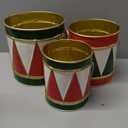 Interiors Red & Green Harlequin Drum Containers Set/3 Iron 56253A-RDGR