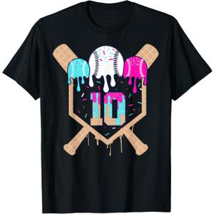 Baseball 10 Year Old Ice Cream Drip 10th Birthday Number 10 T-Shirt S