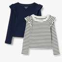 Amazon Essentials Girls and Toddlers' Long Sleeve Ruffle T-Shirt, Pack of 2